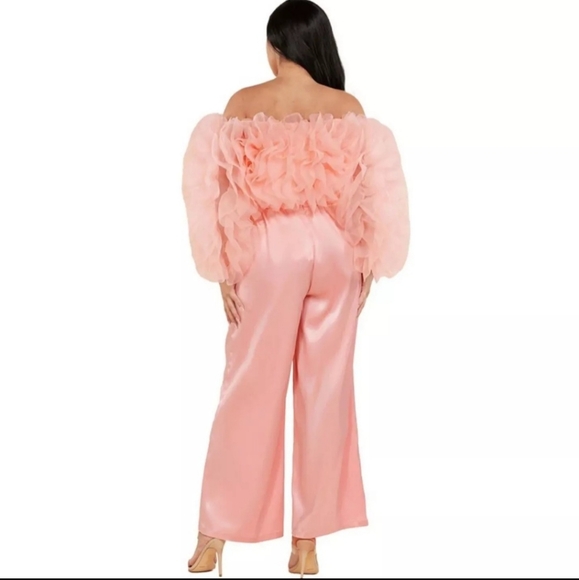 AKIRA Puffy Sleeve Pink Jumpsuit Womens SMALL - Picture 2 of 5